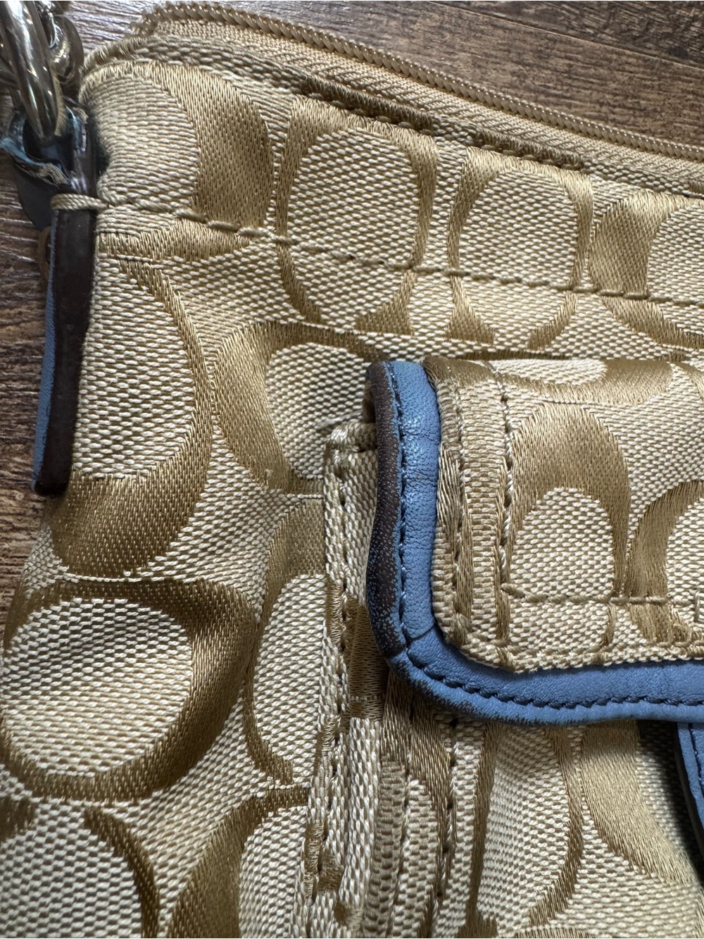 Coach Penelope Signature Crossbody Khaki Blue Canvas Turnlock Pocket - Picture 10 of 14
